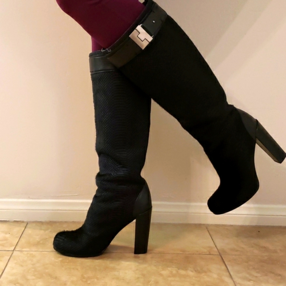 Rachel Zoe "Camille" Boot Mob Wife Club Goth Calf Hair Snake Skin Texture - Picture 6 of 10